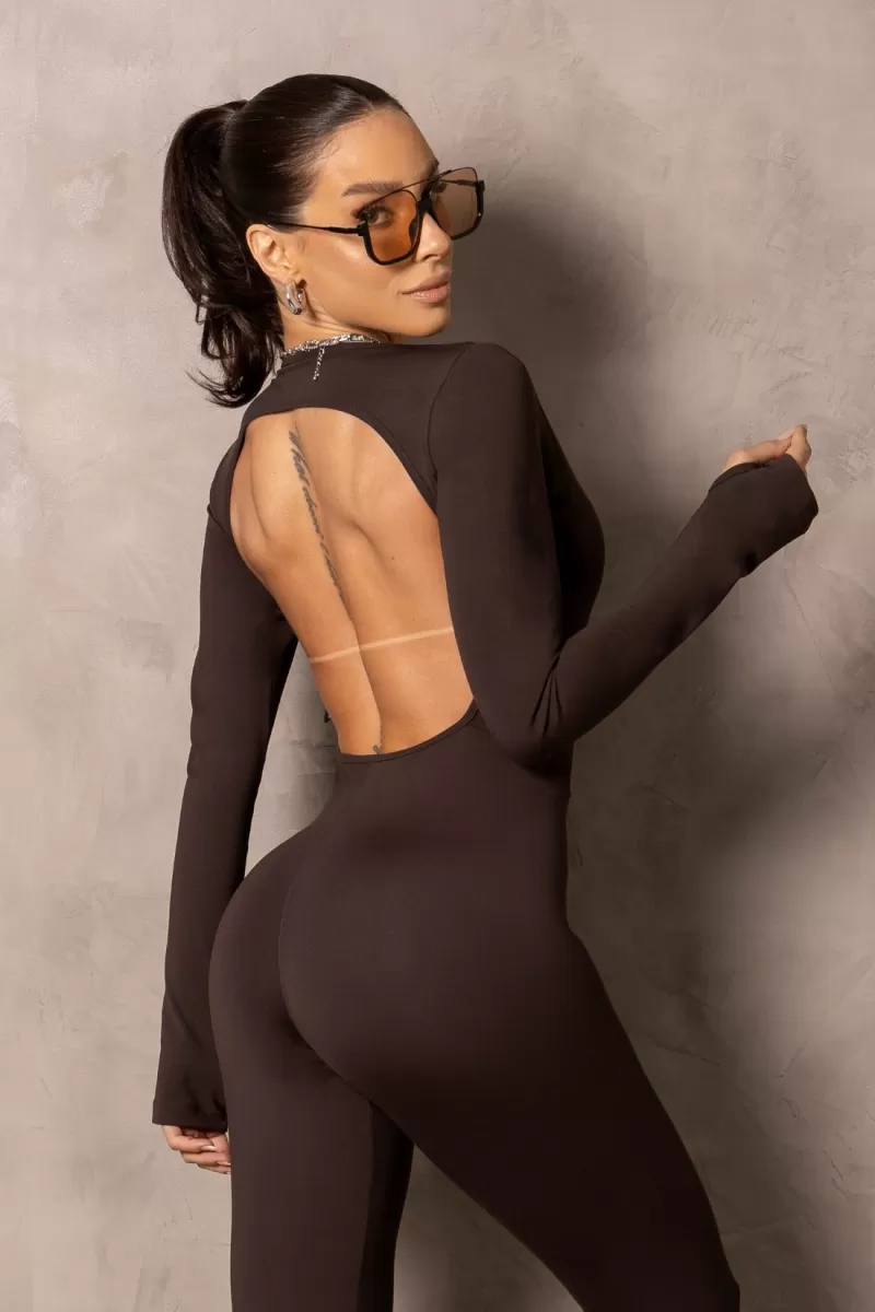 Hipkini - Long Sleeve Fitness Smash Coffee Jumpsuit - 33331509 Hipkini - Long Sleeve Fitness Smash Coffee Jumpsuit - 33331509