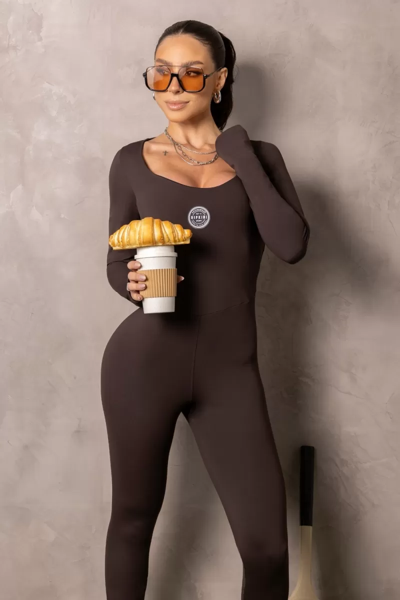 Hipkini - Long Sleeve Fitness Smash Coffee Jumpsuit - 33331509 Hipkini - Long Sleeve Fitness Smash Coffee Jumpsuit - 33331509
