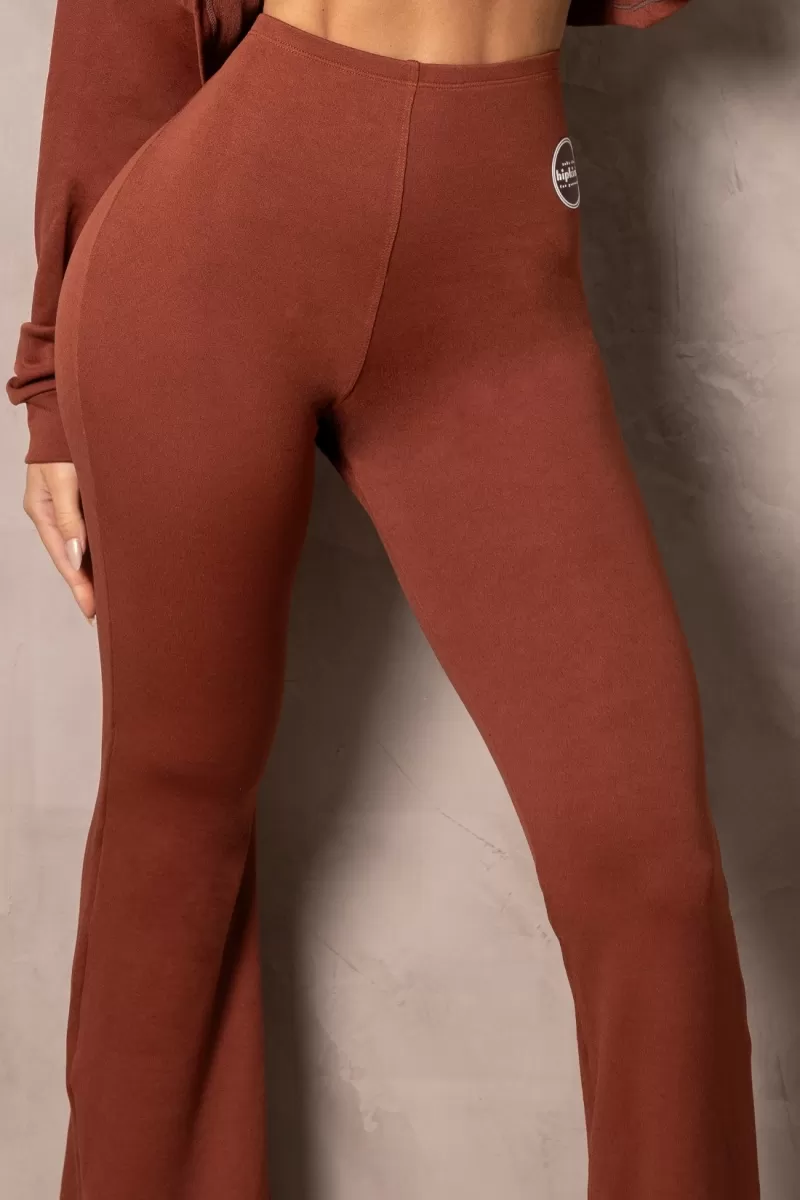 Hipkini - Smash Brown Fitness Flare Pants with Rubberized Label - 33331248