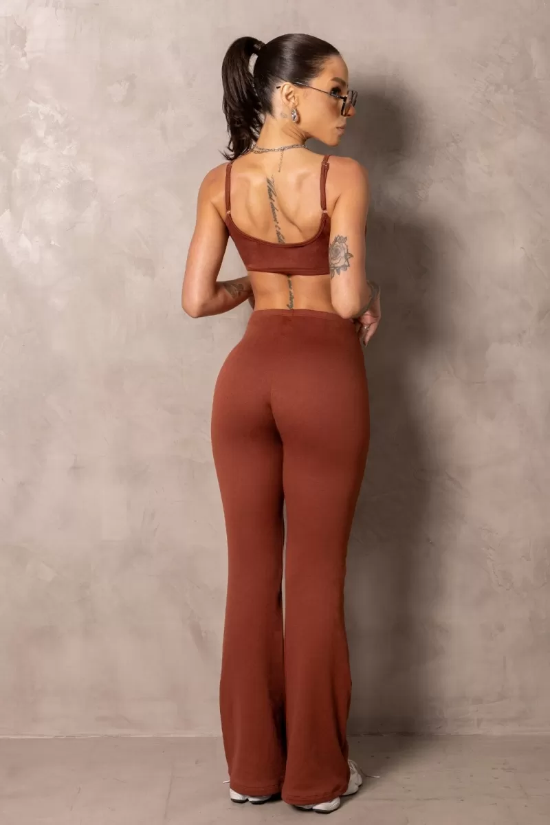 Hipkini - Smash Brown Fitness Flare Pants with Rubberized Label - 33331248