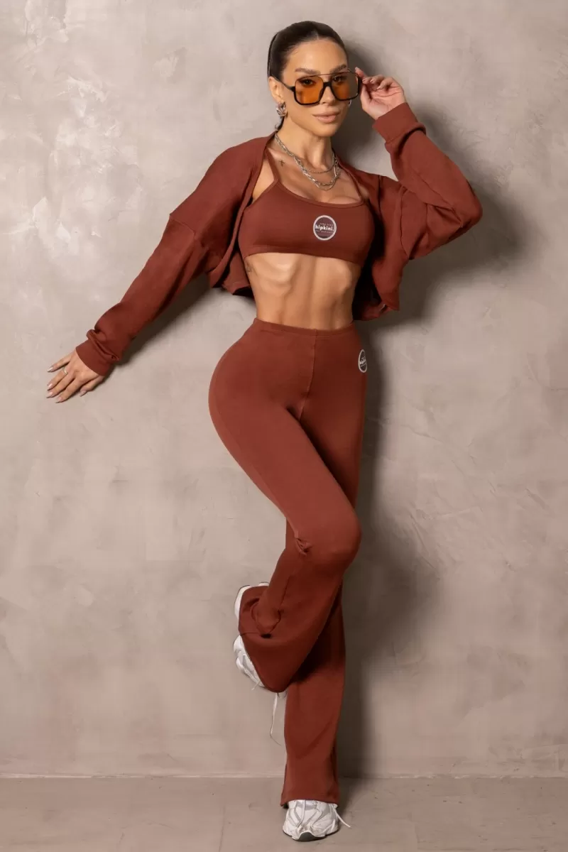 Hipkini - Smash Brown Fitness Flare Pants with Rubberized Label - 33331248