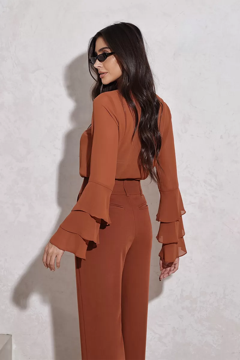 Dot Clothing - Shirt Dot Clothing Frill Sleeve Brown - 2792MARROM Dot Clothing - Shirt Dot Clothing Frill Sleeve Brown - 2792MARROM