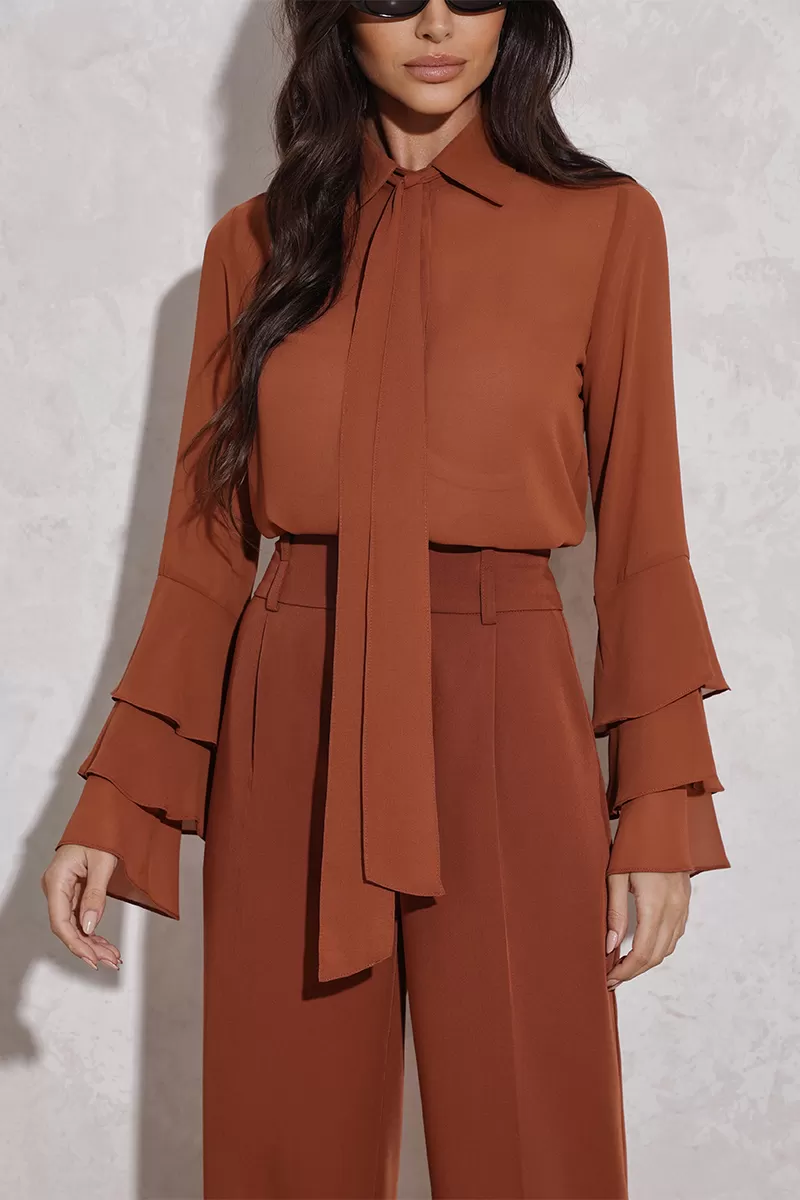 Dot Clothing - Shirt Dot Clothing Frill Sleeve Brown - 2792MARROM Dot Clothing - Shirt Dot Clothing Frill Sleeve Brown - 2792MARROM