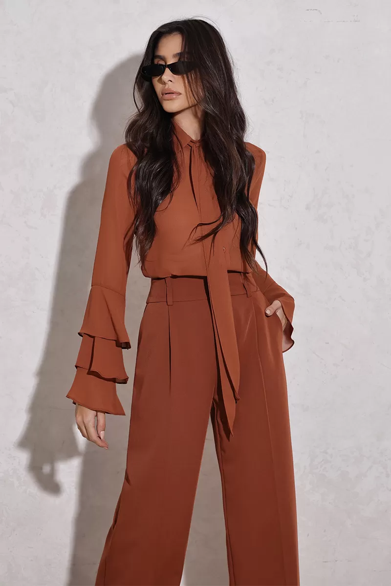 Dot Clothing - Shirt Dot Clothing Frill Sleeve Brown - 2792MARROM