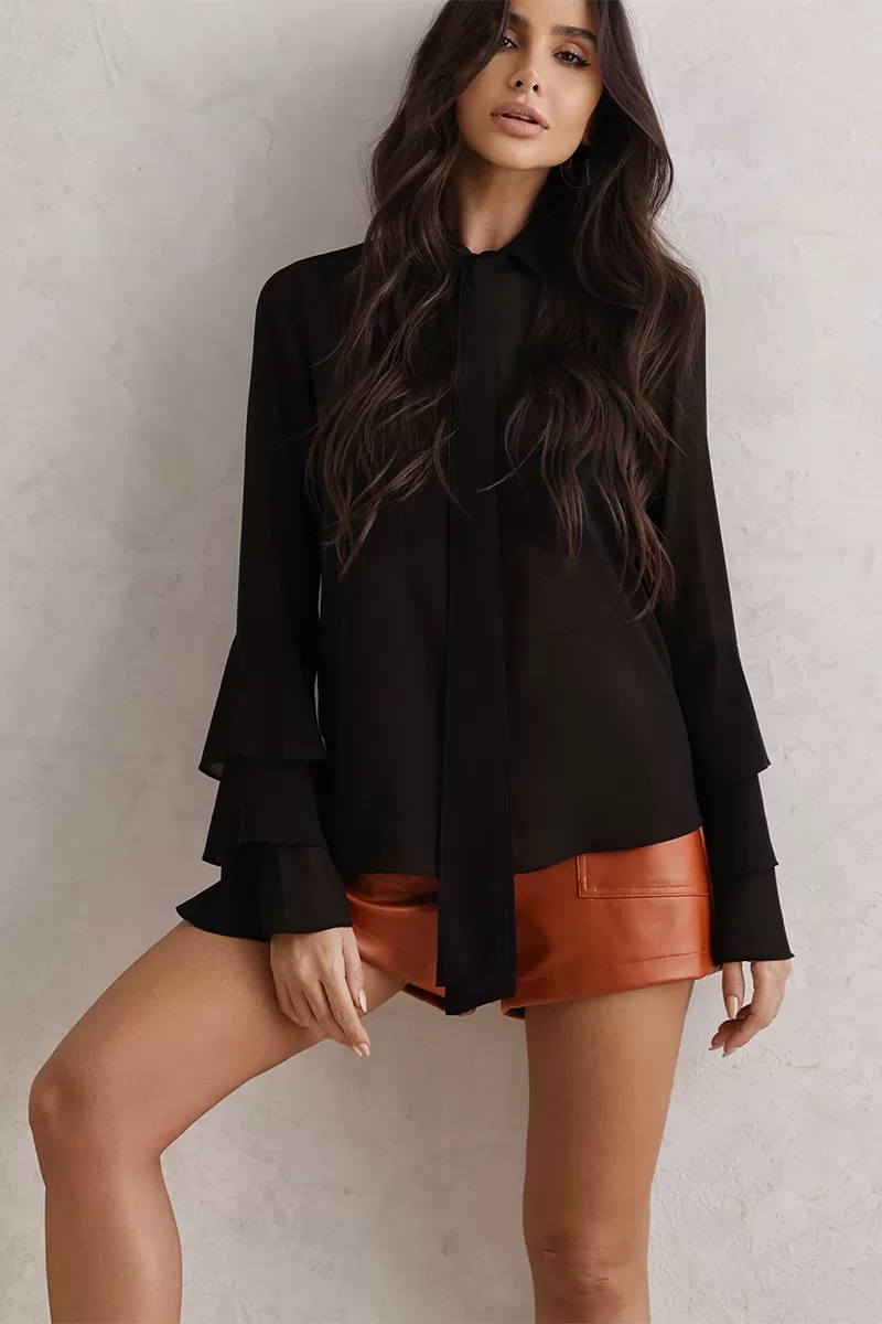 Dot Clothing - Shirt Dot Clothing Frill Sleeve Black - 2792PRETO Dot Clothing - Shirt Dot Clothing Frill Sleeve Black - 2792PRETO