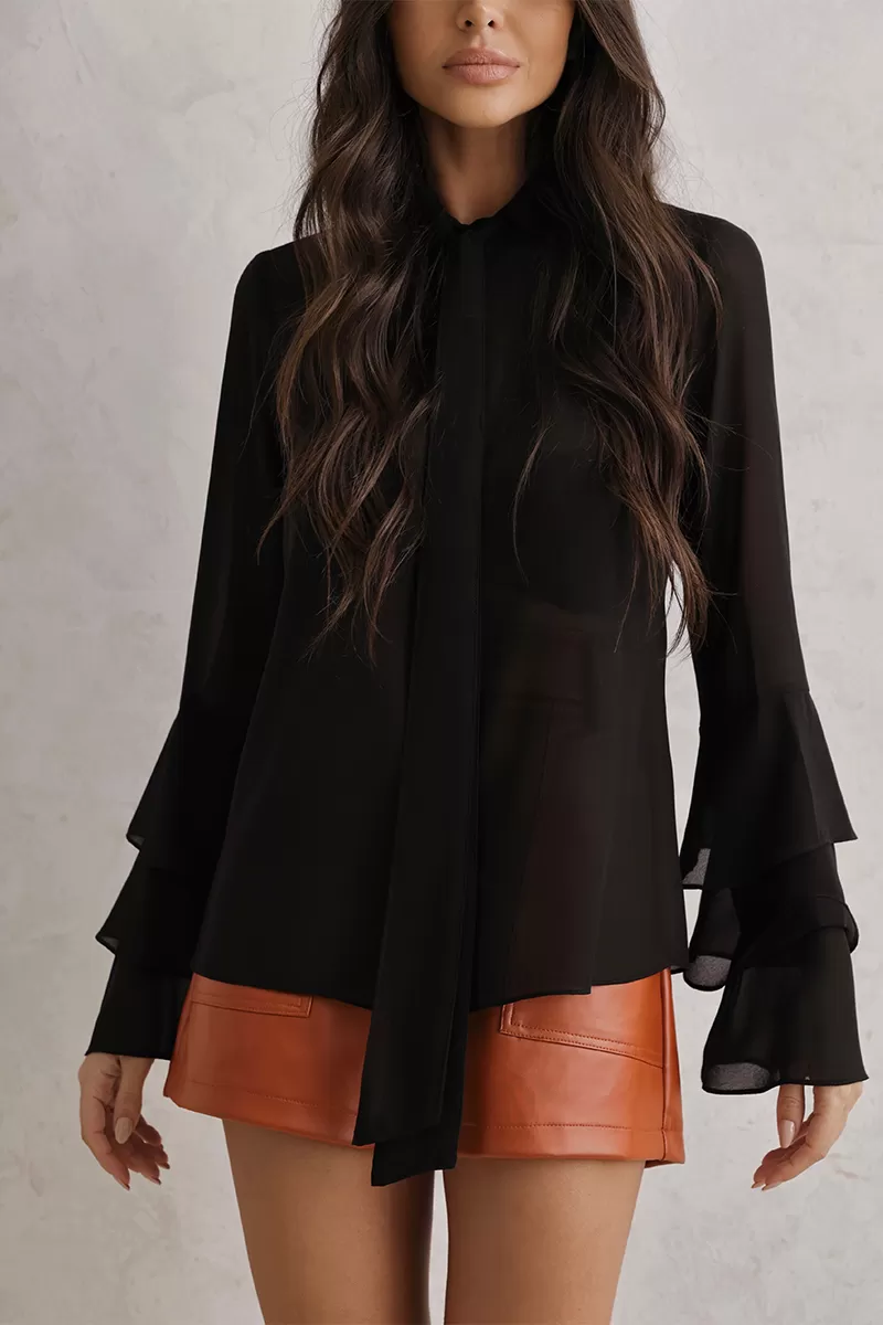 Dot Clothing - Shirt Dot Clothing Frill Sleeve Black - 2792PRETO Dot Clothing - Shirt Dot Clothing Frill Sleeve Black - 2792PRETO