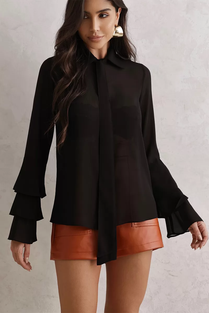 Dot Clothing - Shirt Dot Clothing Frill Sleeve Black - 2792PRETO Dot Clothing - Shirt Dot Clothing Frill Sleeve Black - 2792PRETO