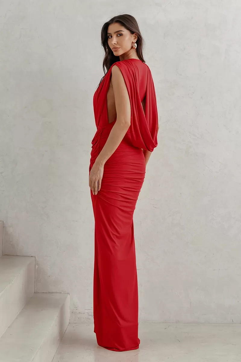 Dot Clothing - Red Draped Jersey Dress Dot Clothing - 2791VERM Dot Clothing - Red Draped Jersey Dress Dot Clothing - 2791VERM