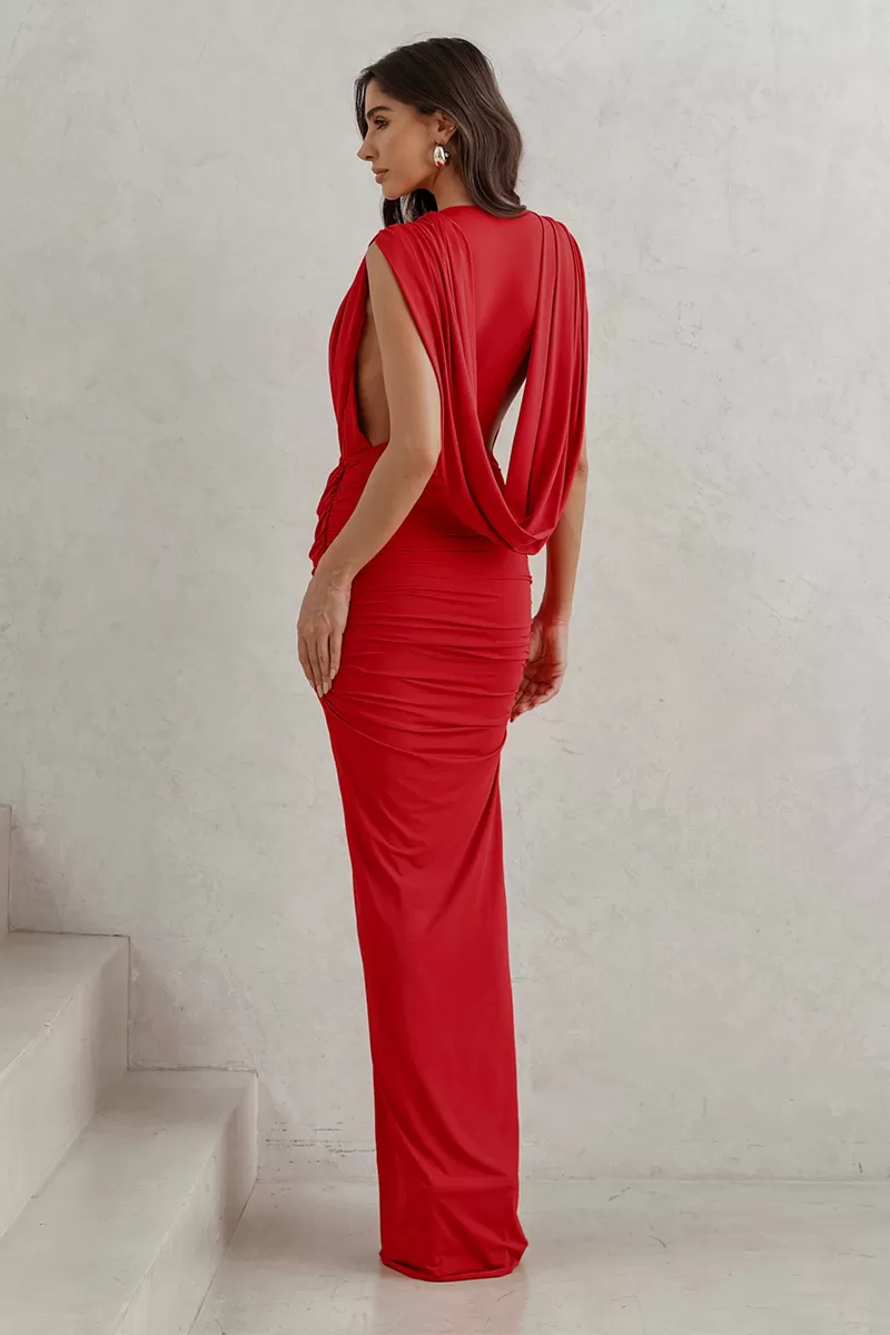 Dot Clothing - Red Draped Jersey Dress Dot Clothing - 2791VERM Dot Clothing - Red Draped Jersey Dress Dot Clothing - 2791VERM