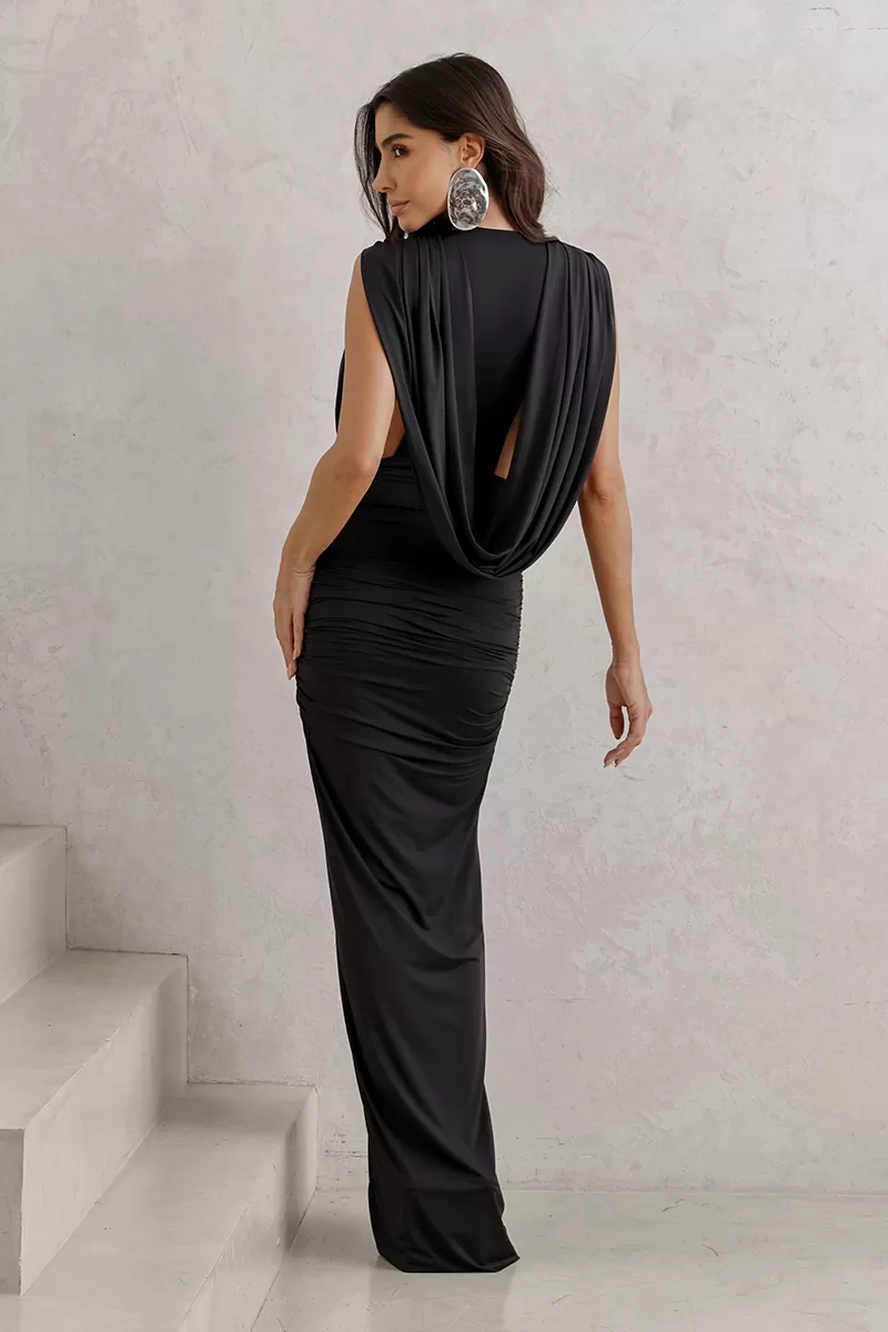 Dot Clothing - Dress Dot Clothing Black Draped Jersey - 2791PRETO Dot Clothing - Dress Dot Clothing Black Draped Jersey - 2791PRETO