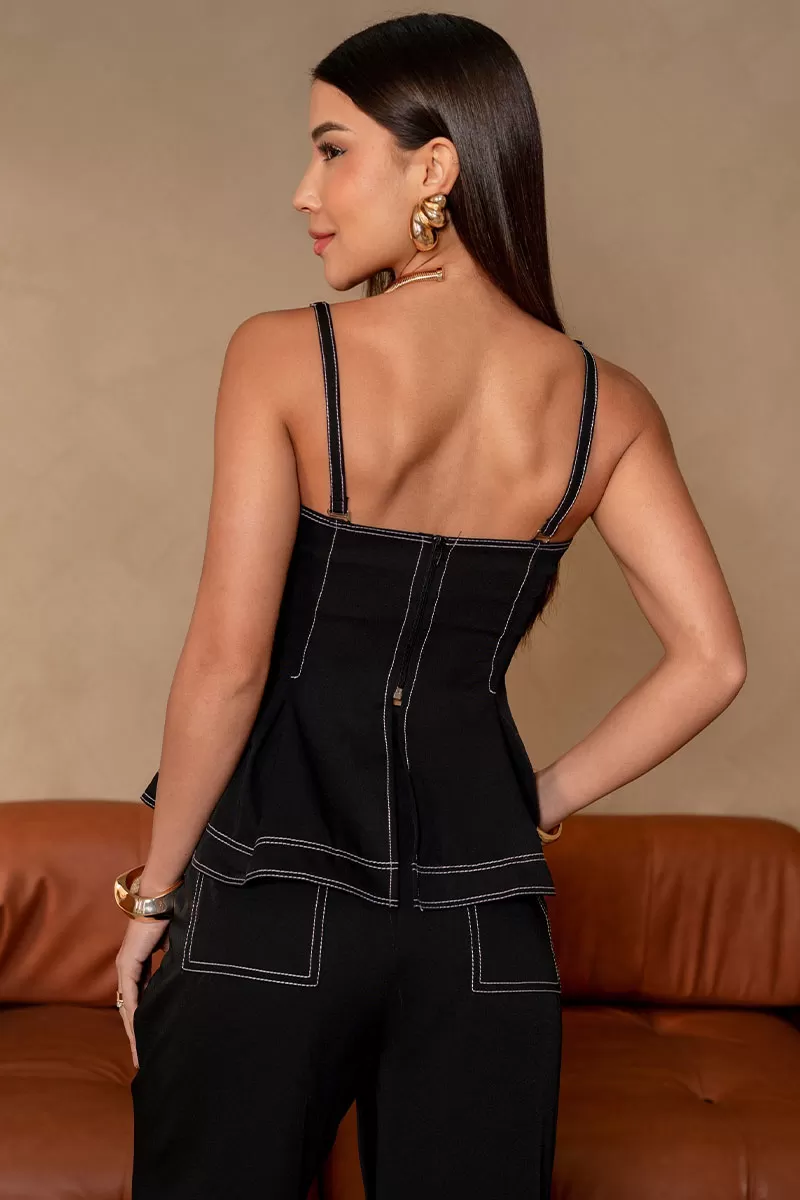 Miss Misses - Lais Pants Set with Shirt and Black Stitching Detail - 54629001 Miss Misses - Lais Pants Set with Shirt and Black Stitching Detail - 54629001