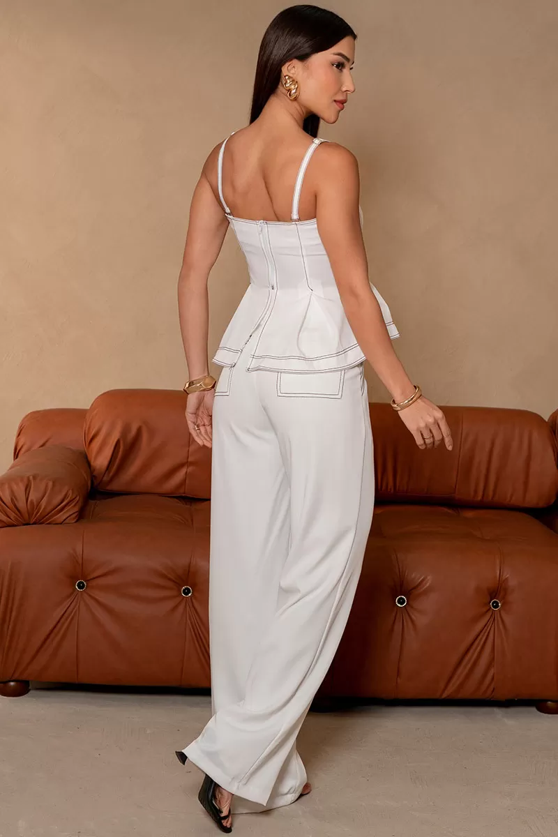 Miss Misses - Lais Pants Set with Shirt with Off-White Stitching Detail - 54629030