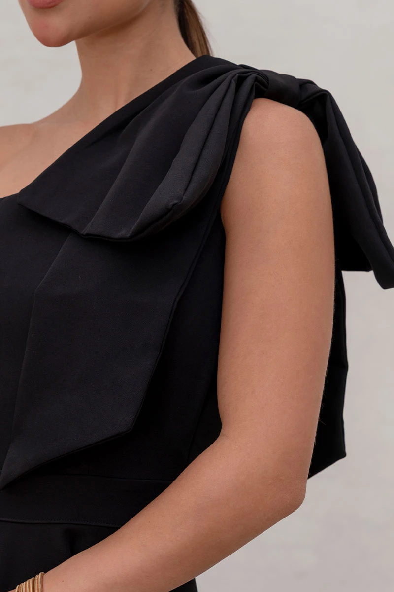 Miss Misses - Iris One Shoulder Dress with Bow and Side Zipper Black - 54640001 Miss Misses - Iris One Shoulder Dress with Bow and Side Zipper Black - 54640001