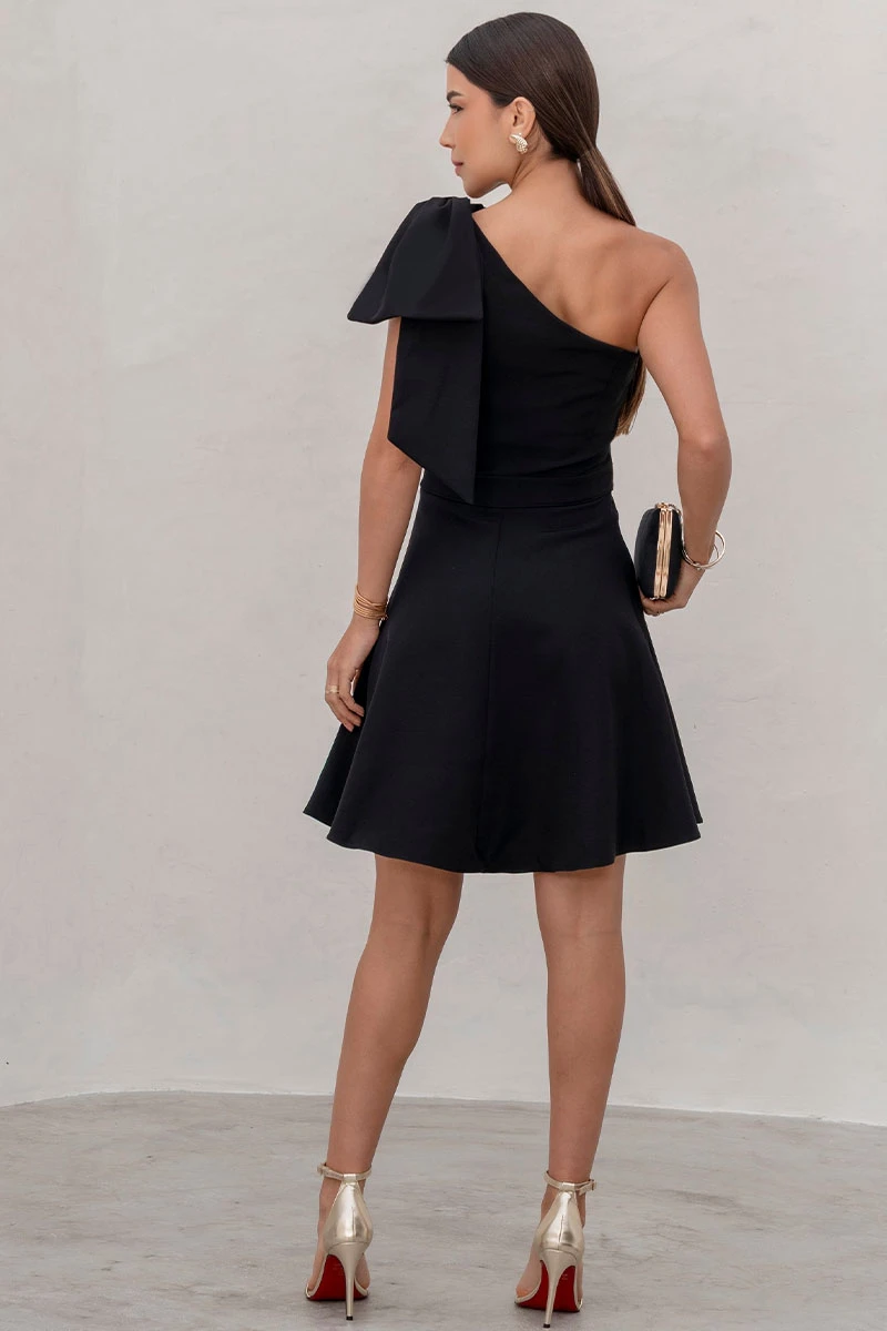 Miss Misses - Iris One Shoulder Dress with Bow and Side Zipper Black - 54640001 Miss Misses - Iris One Shoulder Dress with Bow and Side Zipper Black - 54640001