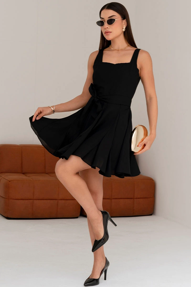 Miss Misses - Odete Short Crepe Dress with Cutout and Black Band - 54642001 Miss Misses - Odete Short Crepe Dress with Cutout and Black Band - 54642001