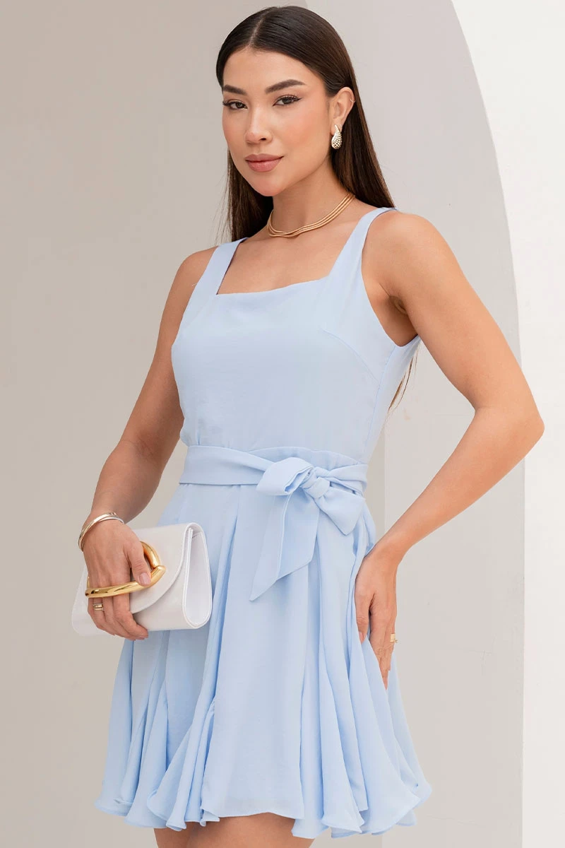 Miss Misses - Odete Short Crepe Dress with Cutout and Blue Stripe - 54642002