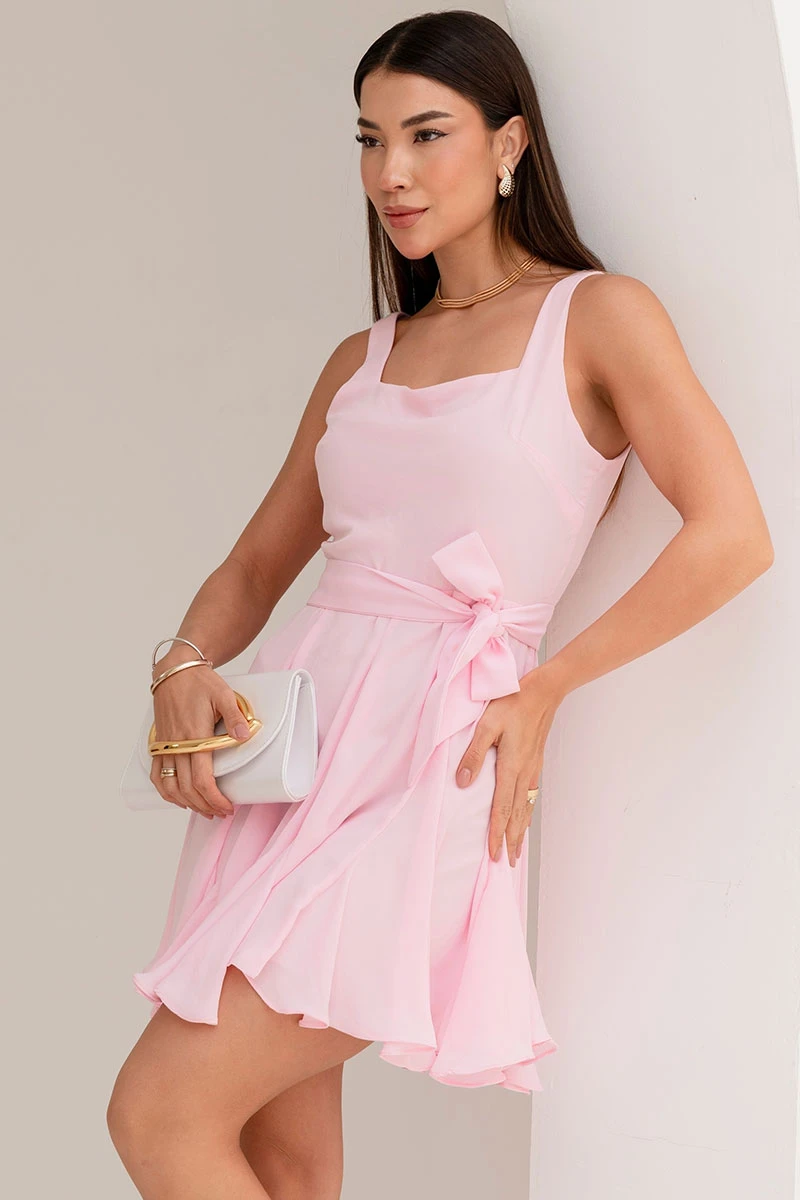 Miss Misses - Odete Short Crepe Dress with Cutout and Pink Band - 54642060