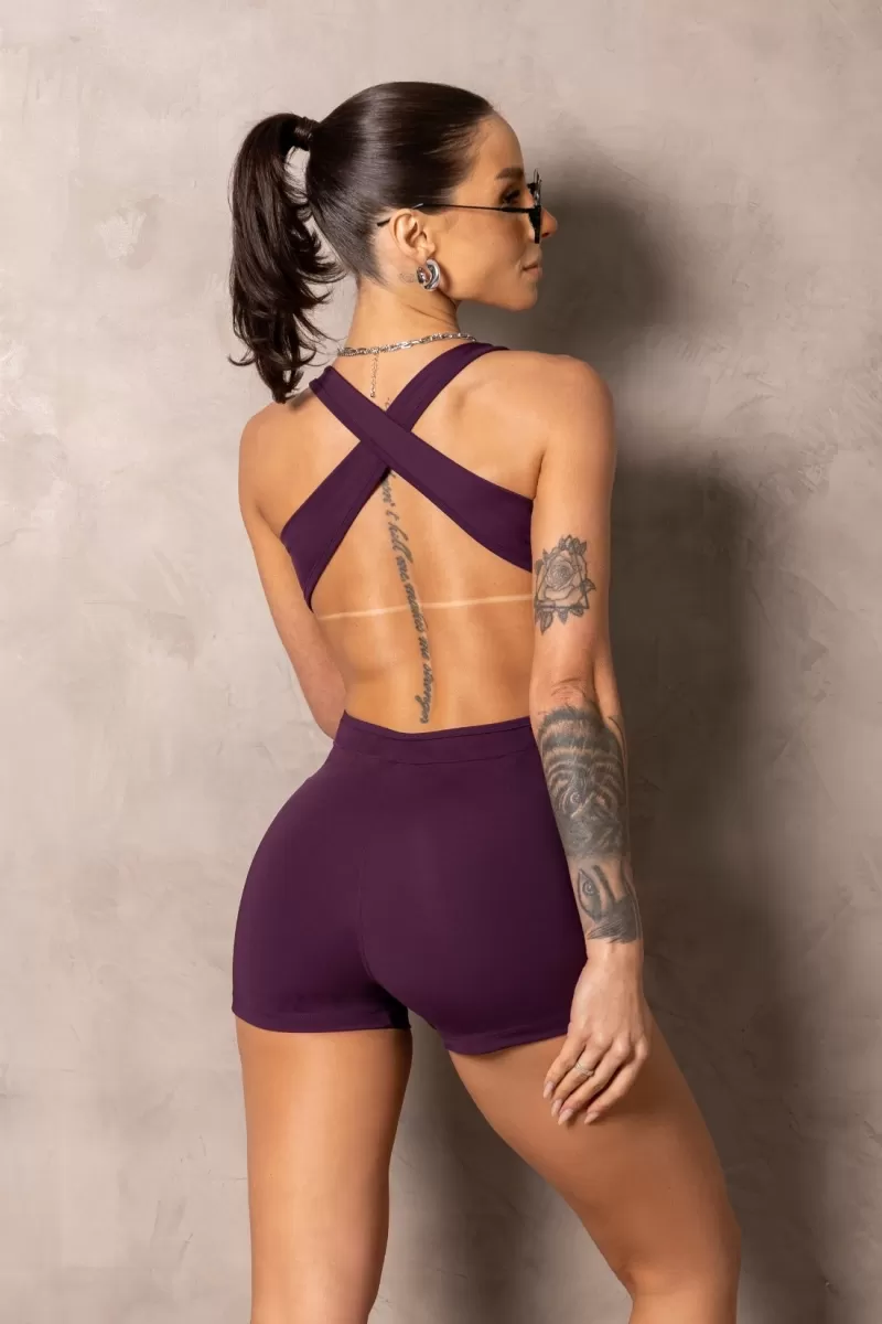 Hipkini - Smash Purple Cross Straps Fitness Romper - 33331253