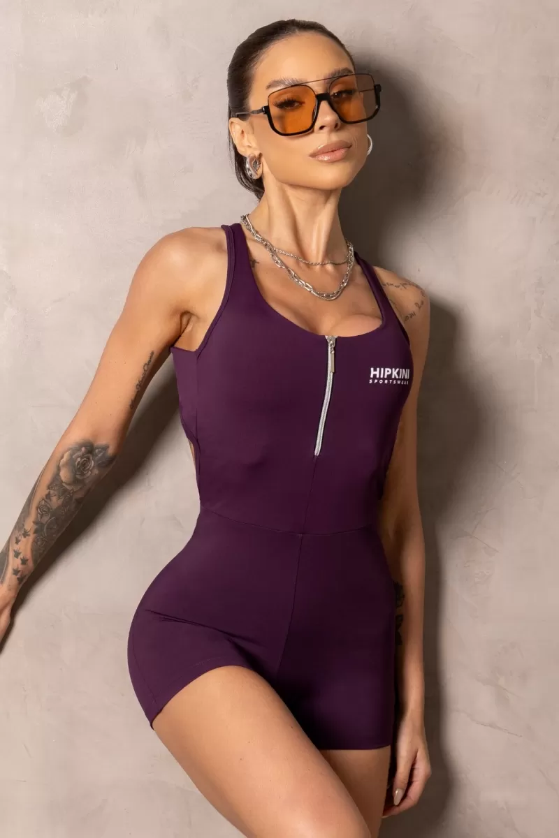 Hipkini - Smash Purple Cross Straps Fitness Romper - 33331253