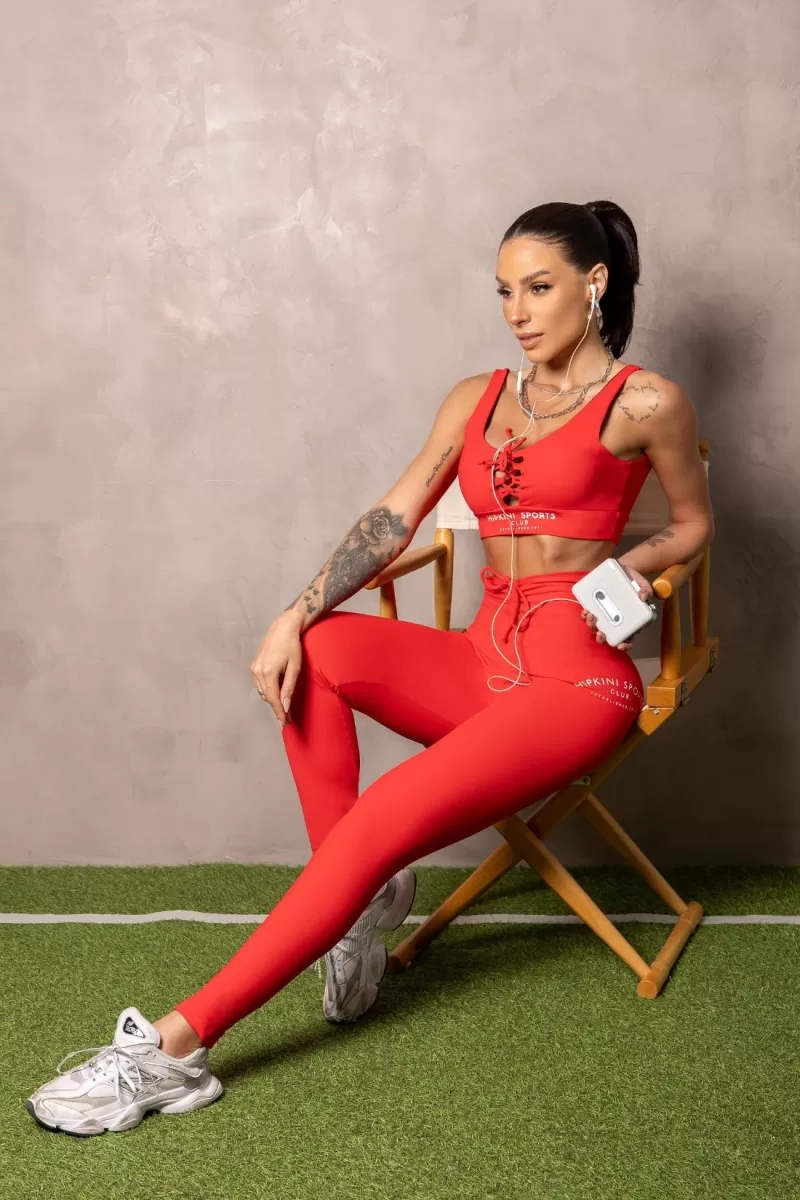 Hipkini - Red Smash Fitness Leggings with Front Tie - 33331262