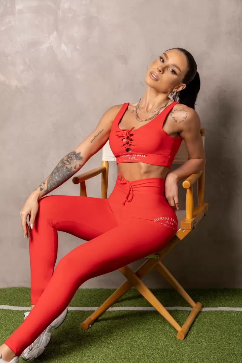 Hipkini - Red Smash Fitness Leggings with Front Tie - 33331262