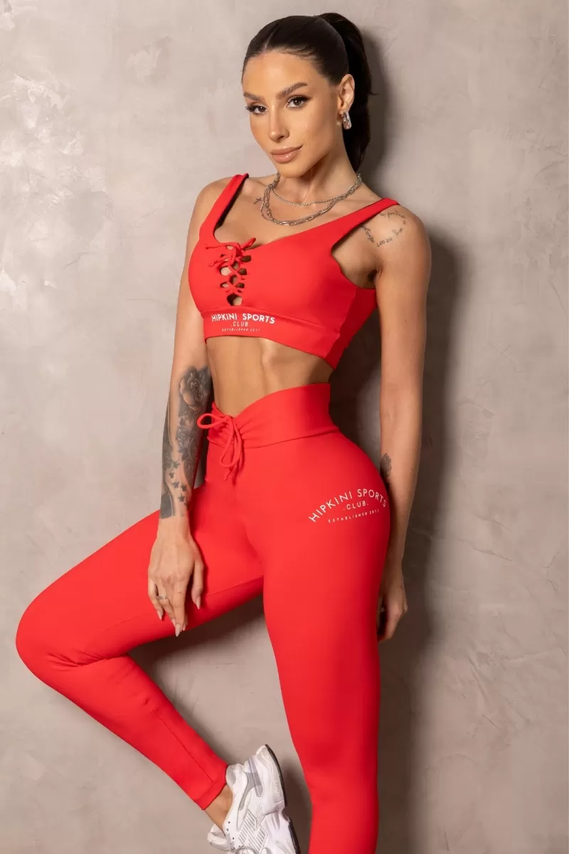 Hipkini - Red Smash Fitness Leggings with Front Tie - 33331262
