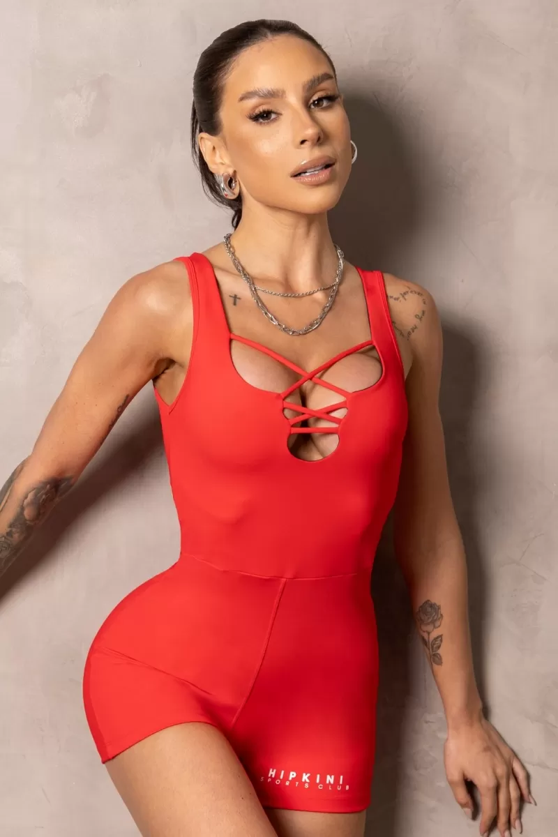 Hipkini - Red Smash Fitness Romper - 33331266