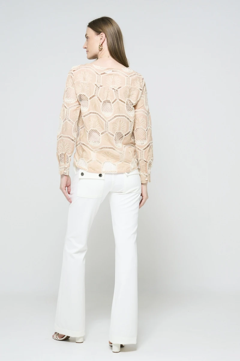 Hidrogênio - BEIGE PINEAPPLE EMBROIDERED LONG SLEEVE BLOUSE - 20514003 Hidrogênio - BEIGE PINEAPPLE EMBROIDERED LONG SLEEVE BLOUSE - 20514003