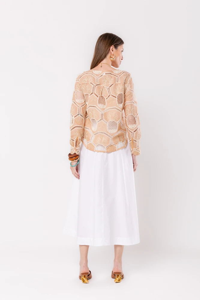 Hidrogênio - BEIGE PINEAPPLE EMBROIDERED LONG SLEEVE BLOUSE - 20514003 Hidrogênio - BEIGE PINEAPPLE EMBROIDERED LONG SLEEVE BLOUSE - 20514003