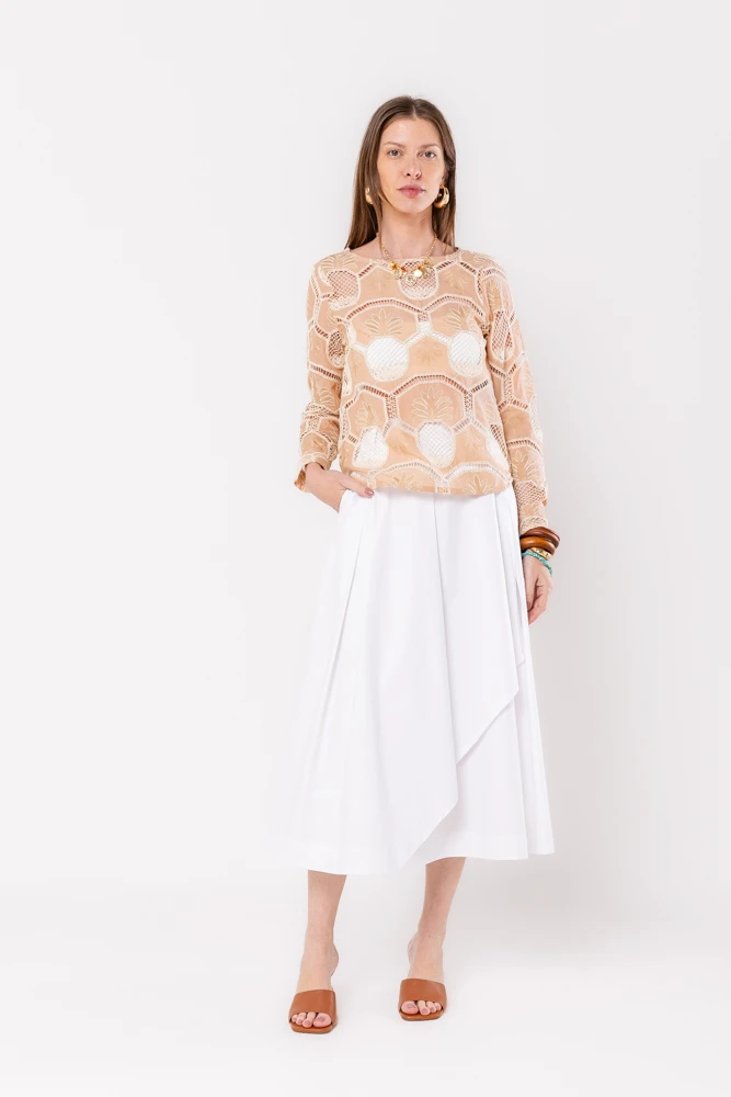 Hidrogênio - BEIGE PINEAPPLE EMBROIDERED LONG SLEEVE BLOUSE - 20514003 Hidrogênio - BEIGE PINEAPPLE EMBROIDERED LONG SLEEVE BLOUSE - 20514003