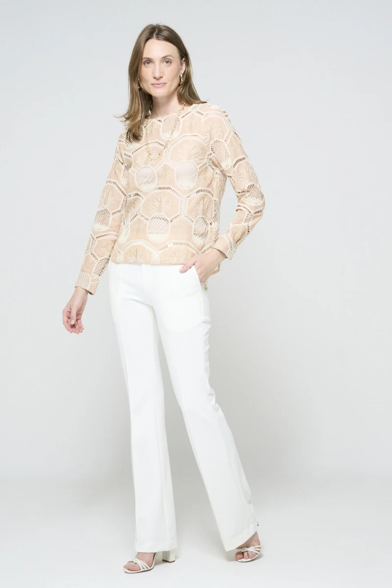 Hidrogênio - BEIGE PINEAPPLE EMBROIDERED LONG SLEEVE BLOUSE - 20514003 Hidrogênio - BEIGE PINEAPPLE EMBROIDERED LONG SLEEVE BLOUSE - 20514003