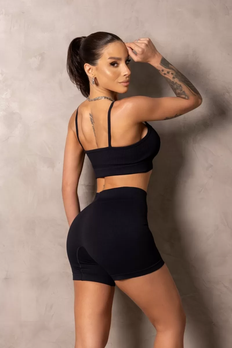 Hipkini - Seamless Smash Black Fitness Top with Thin Straps - 33331373