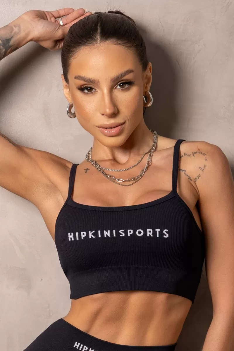 Hipkini - Seamless Smash Black Fitness Top with Thin Straps - 33331373