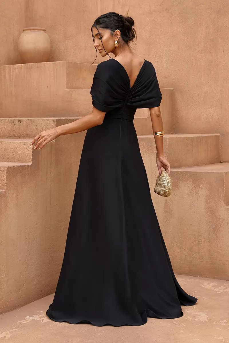 Dot Clothing - Dot Clothing Satin Dress with Black Slit - 2797PRETO Dot Clothing - Dot Clothing Satin Dress with Black Slit - 2797PRETO