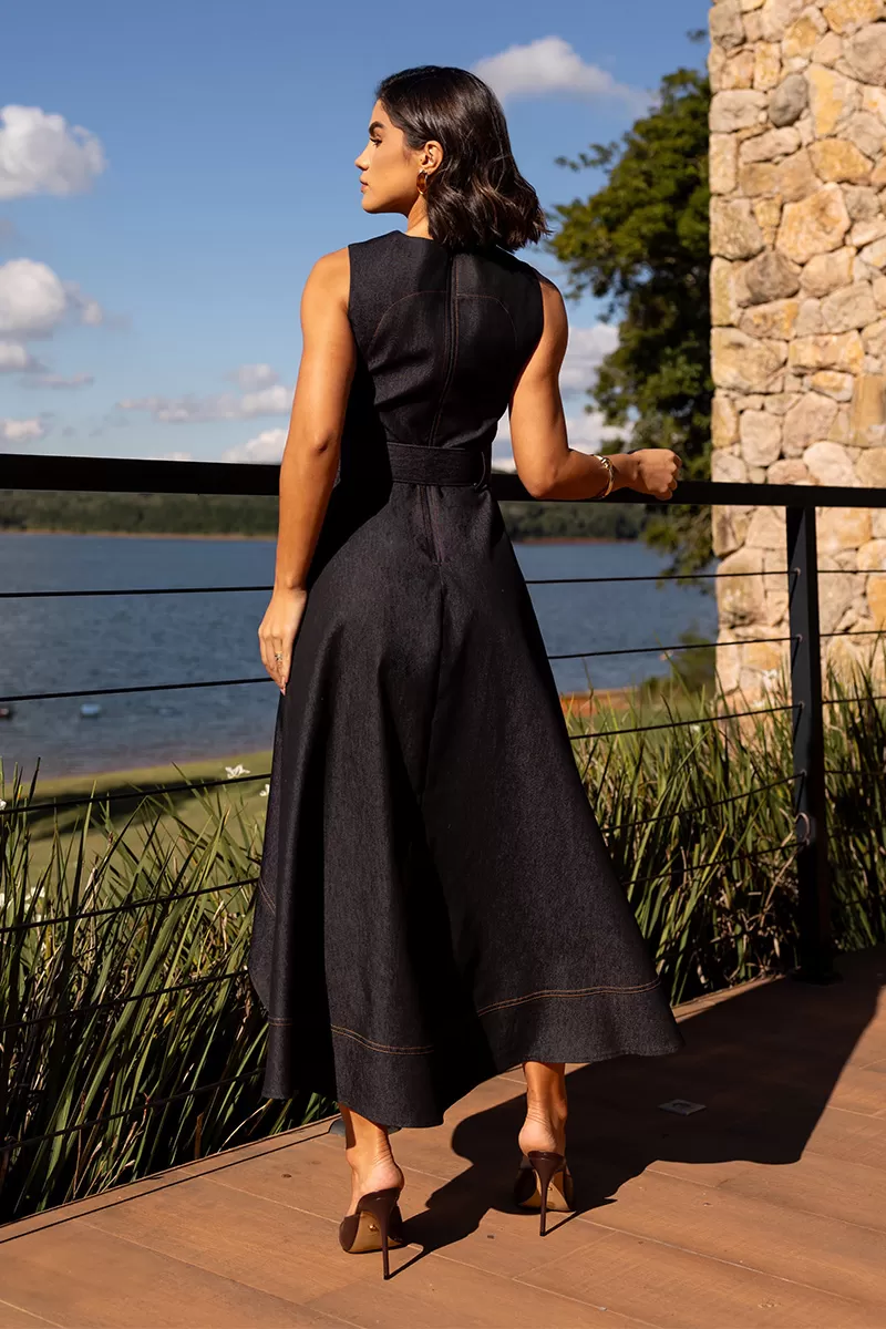 Dot Clothing - Dress Midi Dot Clothing Mullet With Belt Black - 2720PRETO