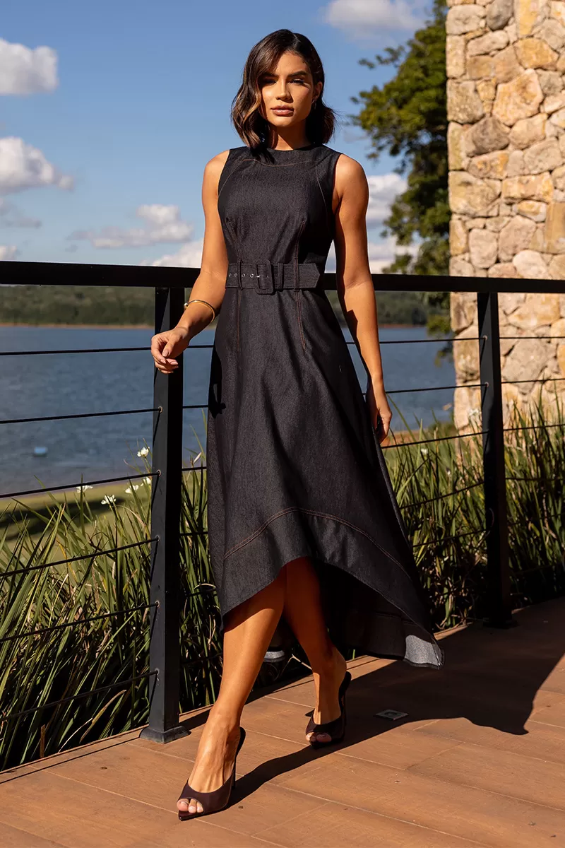 Dot Clothing - Dress Midi Dot Clothing Mullet With Belt Black - 2720PRETO
