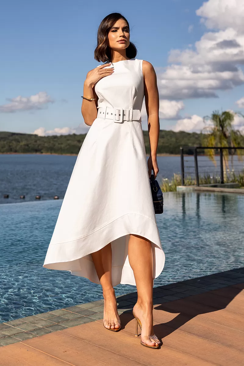Dot Clothing - Midi Dress Dot Clothing Mullet With Belt Off White - 2720OFF Dot Clothing - Midi Dress Dot Clothing Mullet With Belt Off White - 2720OFF