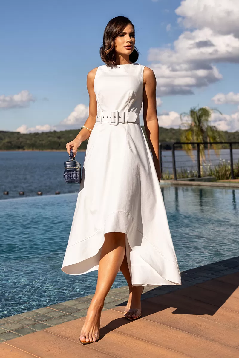 Dot Clothing - Midi Dress Dot Clothing Mullet With Belt Off White - 2720OFF