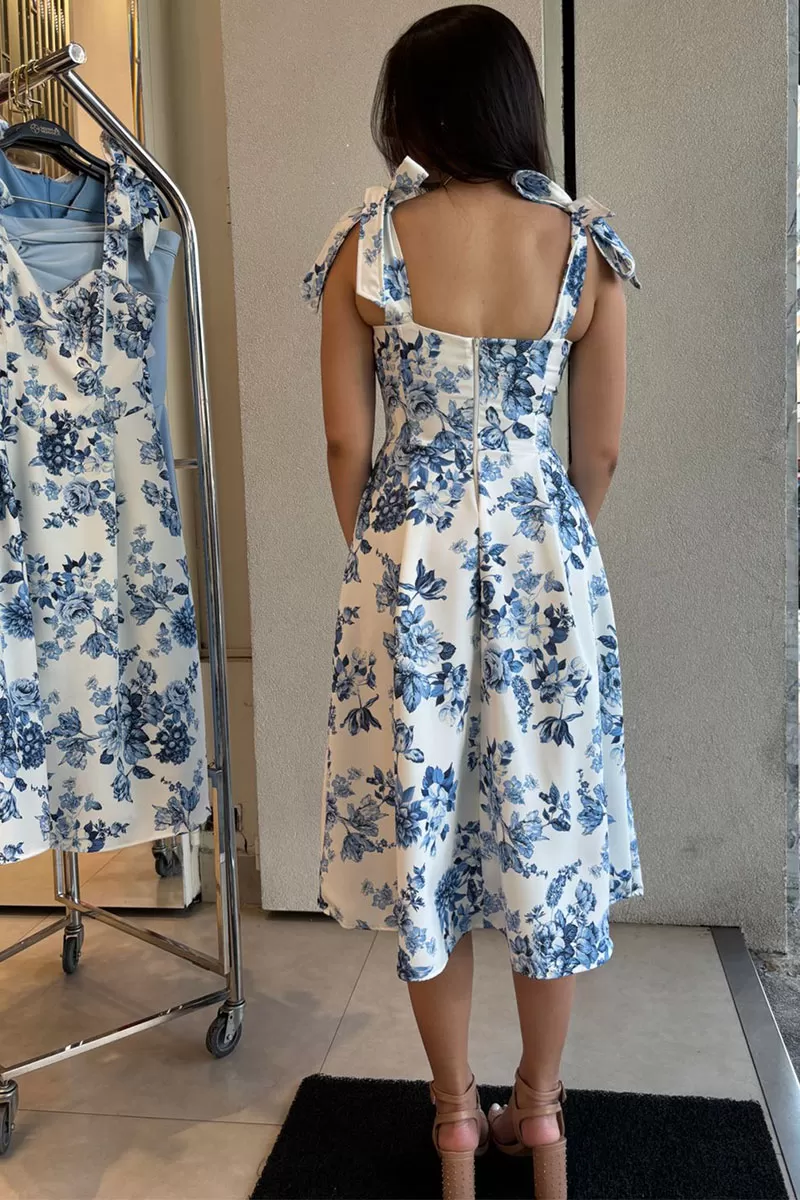 Miss Misses - Isadora Printed Midi Dress with Blue Pocket - 54649002