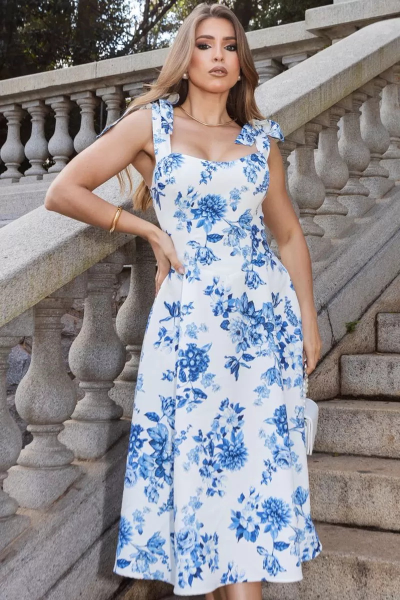 Miss Misses - Isadora Printed Midi Dress with Blue Pocket - 54649002