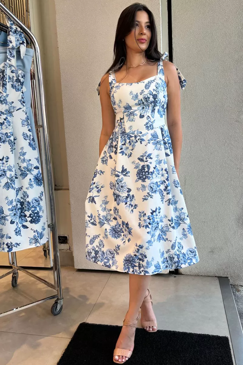 Miss Misses - Isadora Printed Midi Dress with Blue Pocket - 54649002
