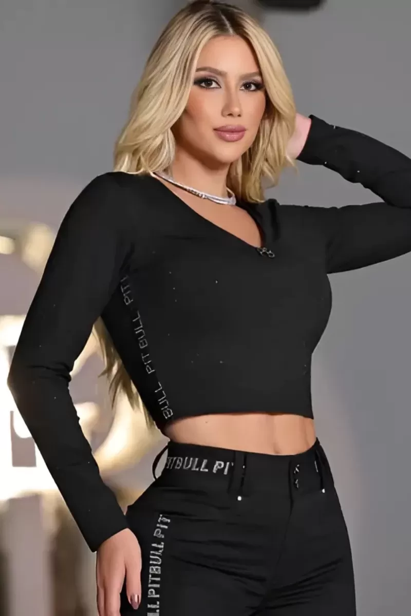 PITBULL - CONCEPT CROPPED TOP WITH SHINY FINISH AND LONG SLEEVE PIT BULL - 85054