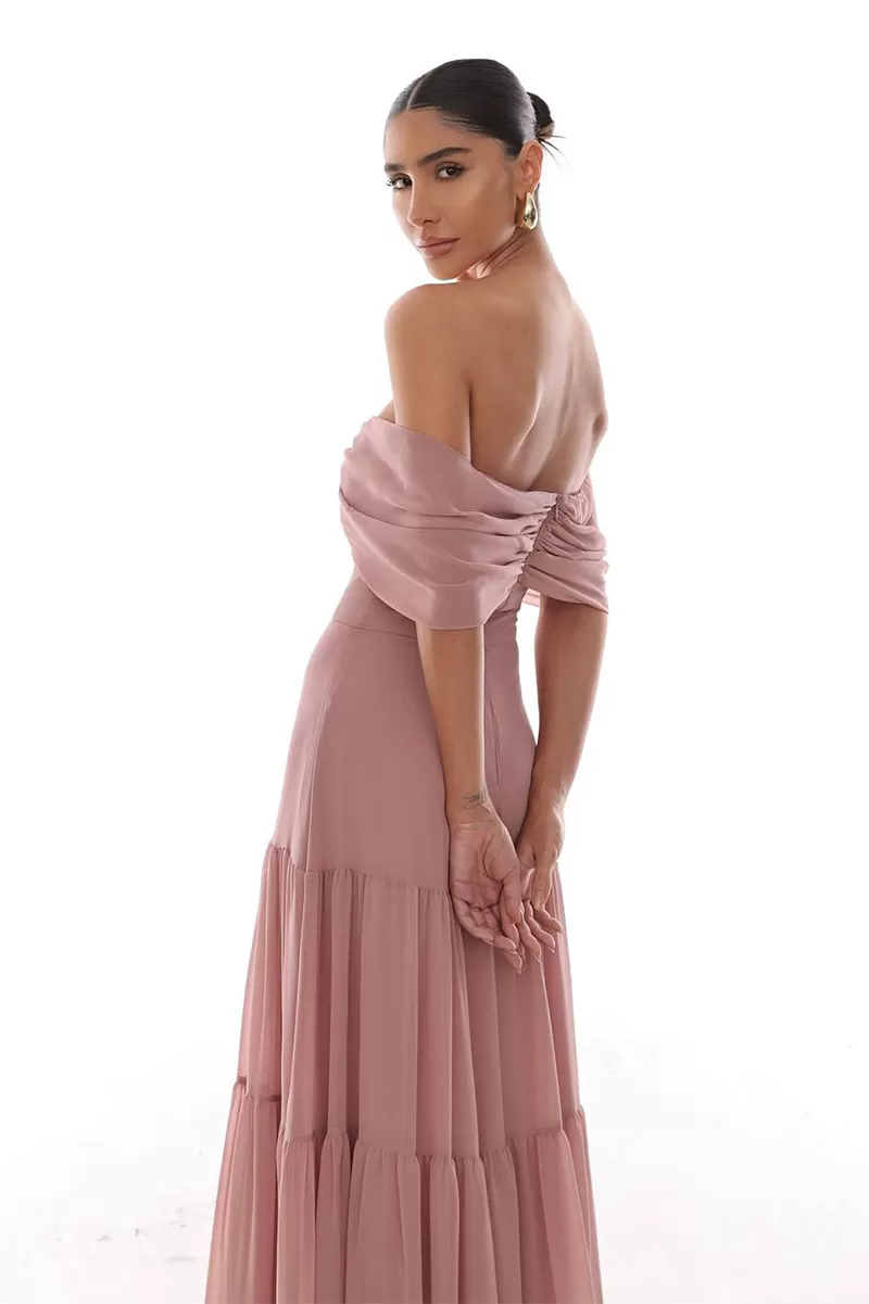 Dot Clothing - Dot Clothing Long Off-the-Shoulder Pink Dress - 1850ROSA Dot Clothing - Dot Clothing Long Off-the-Shoulder Pink Dress - 1850ROSA
