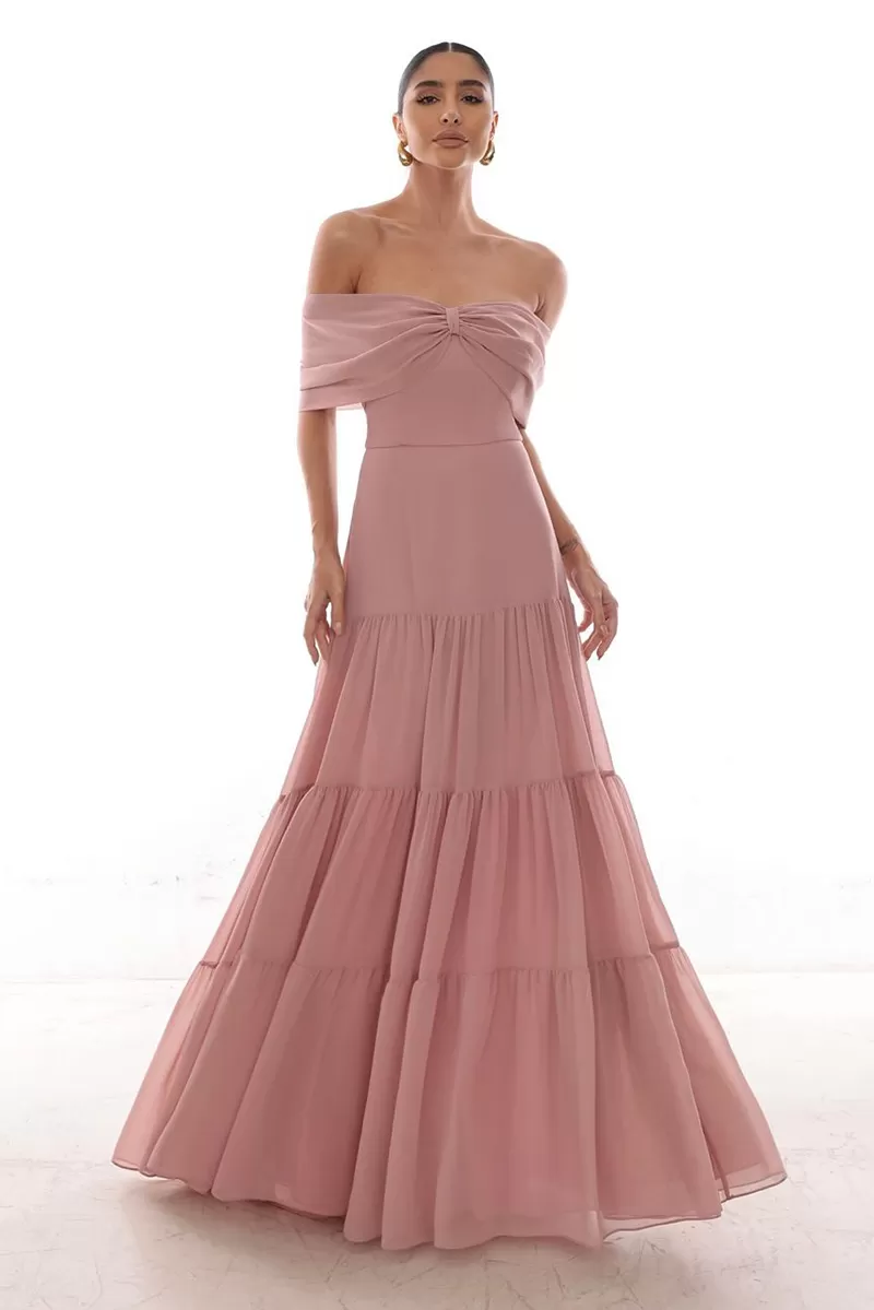 Dot Clothing - Dot Clothing Long Off-the-Shoulder Pink Dress - 1850ROSA Dot Clothing - Dot Clothing Long Off-the-Shoulder Pink Dress - 1850ROSA