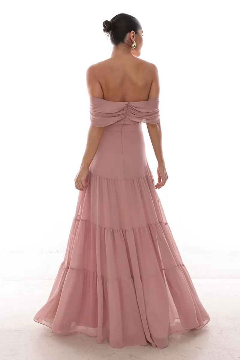 Dot Clothing - Dot Clothing Long Off-the-Shoulder Pink Dress - 1850ROSA Dot Clothing - Dot Clothing Long Off-the-Shoulder Pink Dress - 1850ROSA