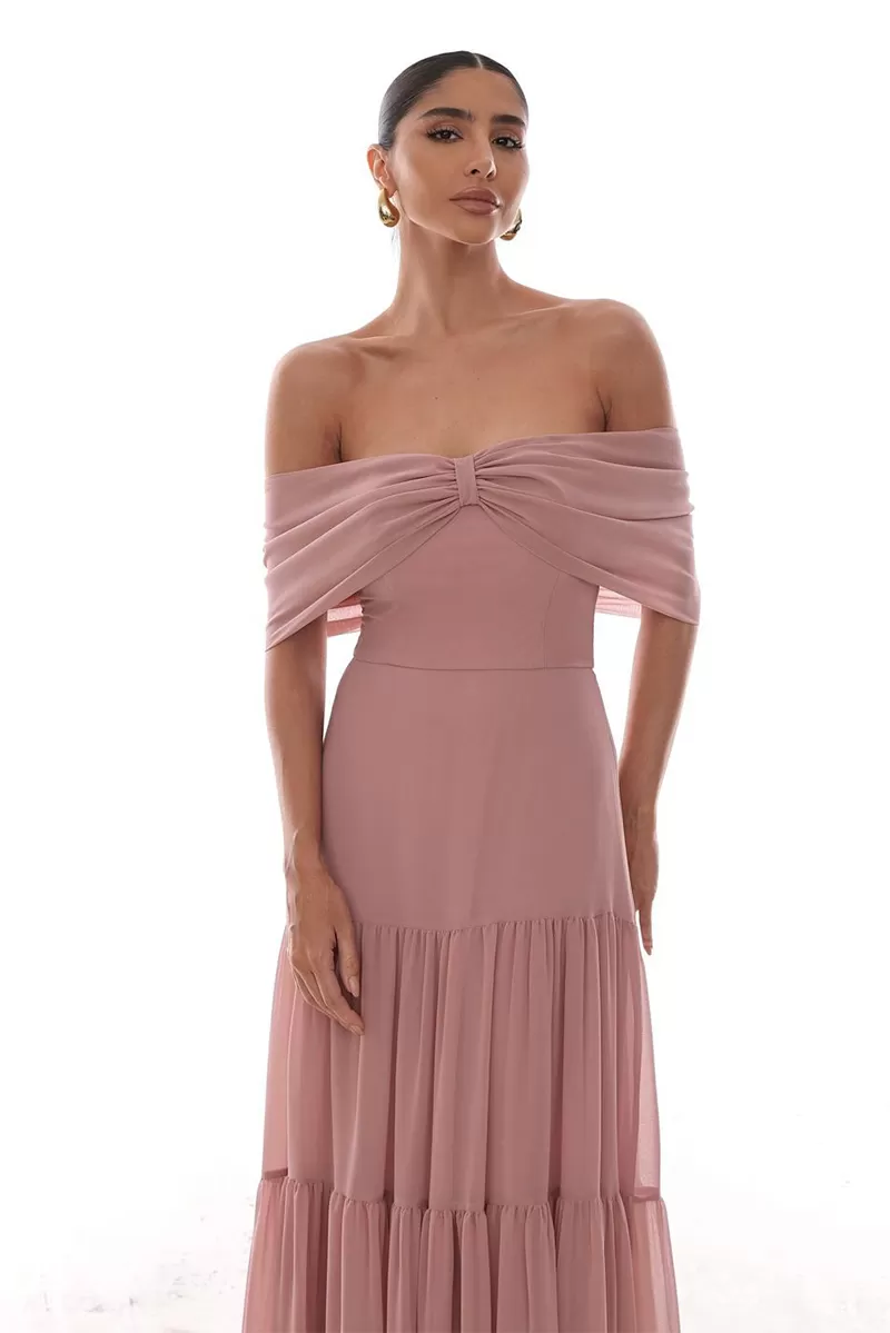 Dot Clothing - Dot Clothing Long Off-the-Shoulder Pink Dress - 1850ROSA Dot Clothing - Dot Clothing Long Off-the-Shoulder Pink Dress - 1850ROSA