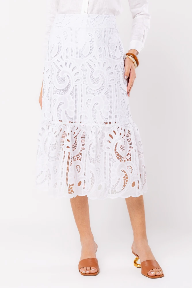 Hidrogênio - WHITE RUFFLE MIDI SKIRT - 20516002 Hidrogênio - WHITE RUFFLE MIDI SKIRT - 20516002