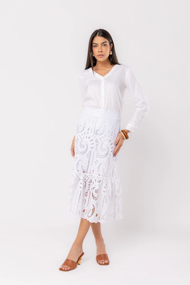 Hidrogênio - WHITE RUFFLE MIDI SKIRT - 20516002 Hidrogênio - WHITE RUFFLE MIDI SKIRT - 20516002