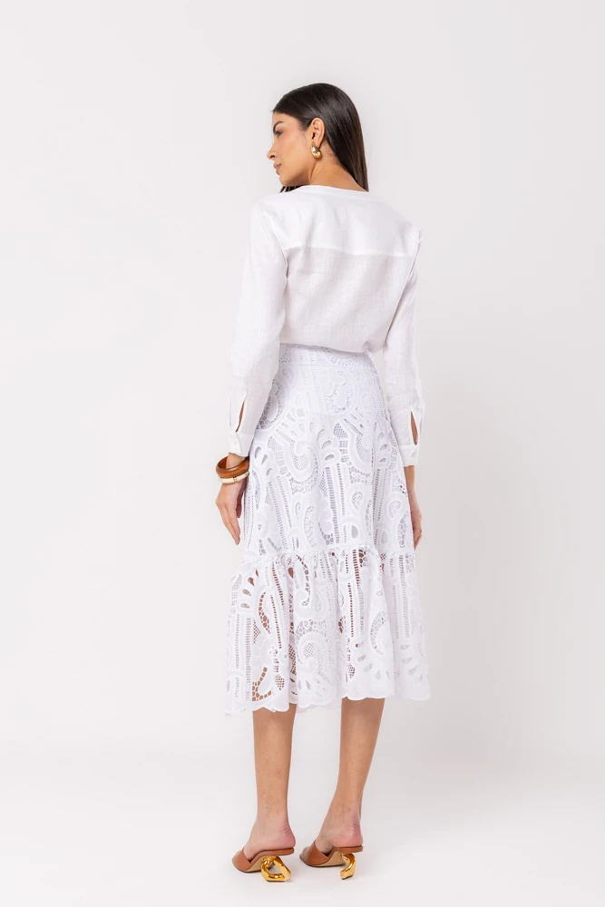 Hidrogênio - WHITE RUFFLE MIDI SKIRT - 20516002 Hidrogênio - WHITE RUFFLE MIDI SKIRT - 20516002