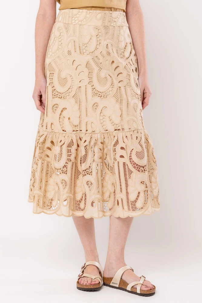 Hidrogênio - BEIGE RUFFLED MIDI SKIRT - 20516003 Hidrogênio - BEIGE RUFFLED MIDI SKIRT - 20516003